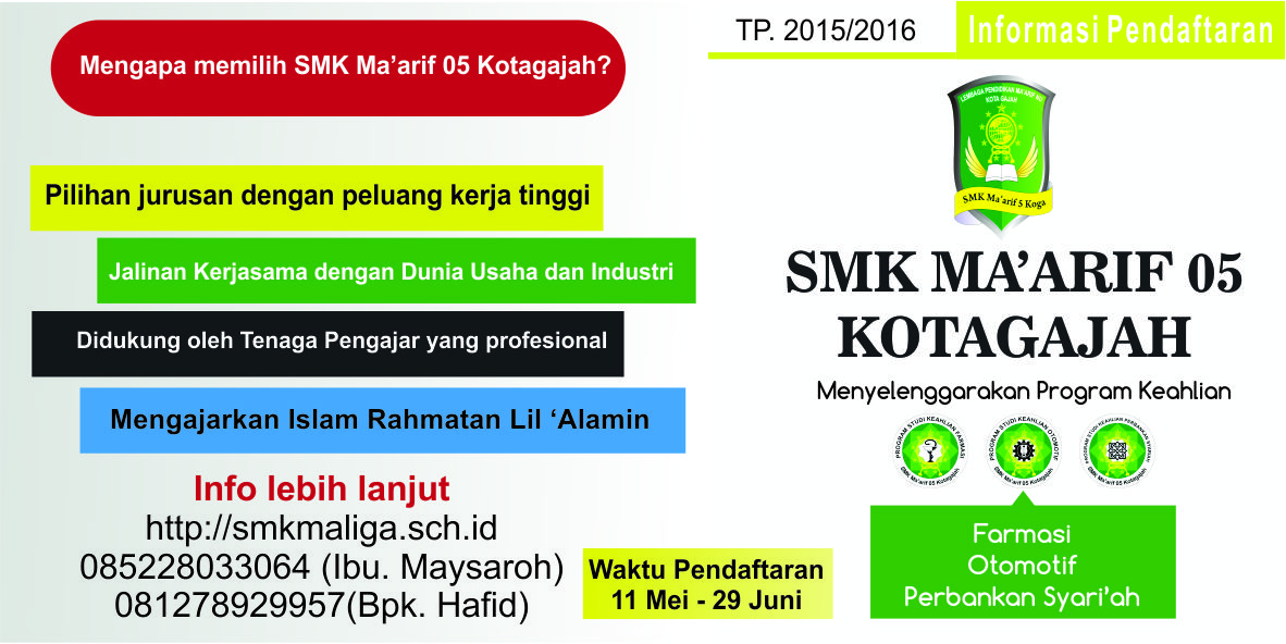 Informasi PPDB 2015/2016 SMK Ma’arif 05 Kotagajah